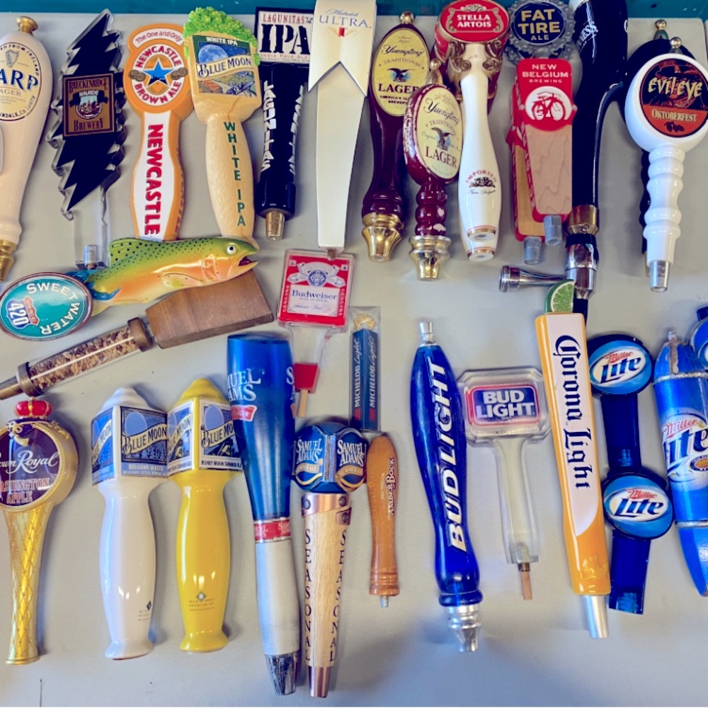 33 Beer Taps. Handles to all kinds of Beers.